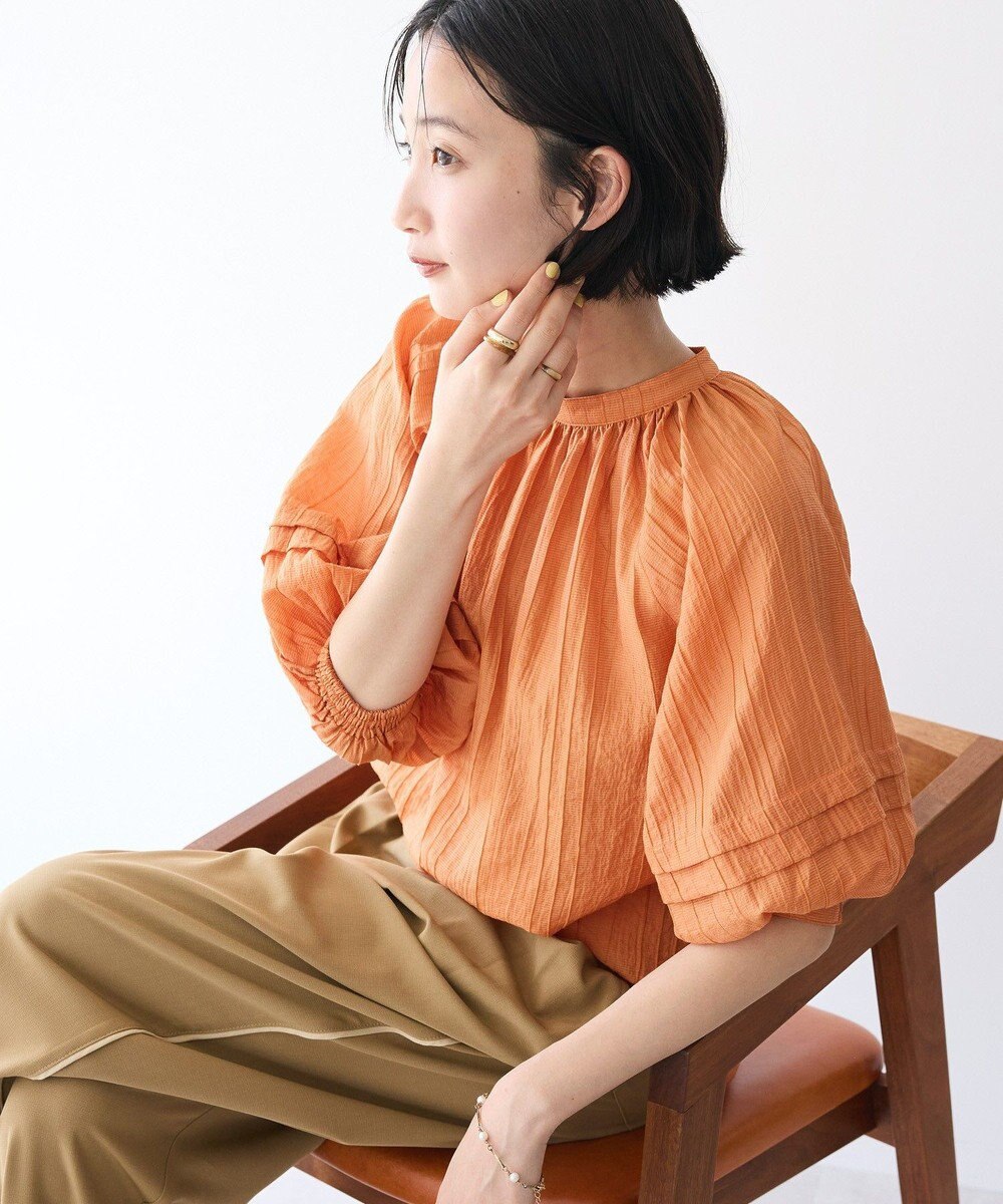 CRAFT STANDARD BOUTIQUE ストライプジャカードパフスリーブブラウス 