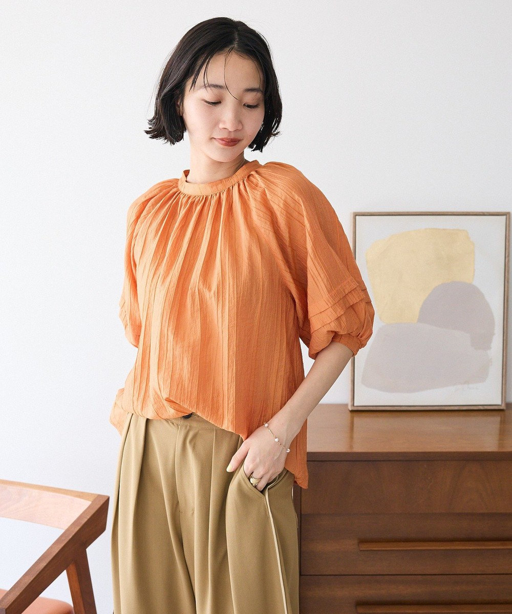 CRAFT STANDARD BOUTIQUE ストライプジャカードパフスリーブブラウス 