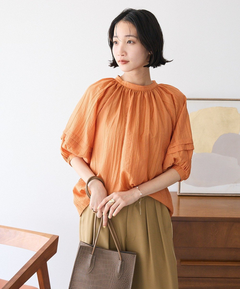 CRAFT STANDARD BOUTIQUE ストライプジャカードパフスリーブブラウス 