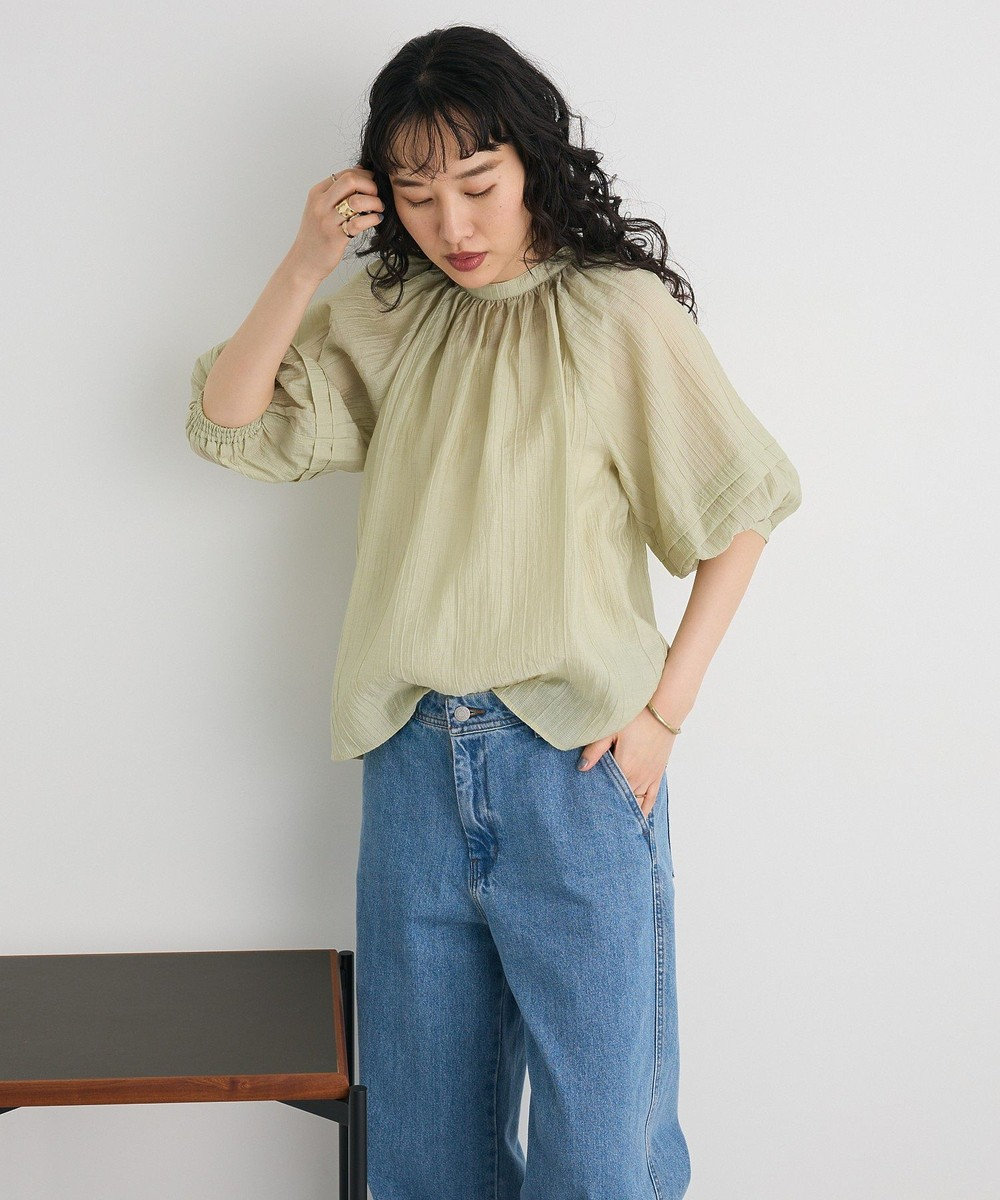 CRAFT STANDARD BOUTIQUE ストライプジャカードパフスリーブブラウス 