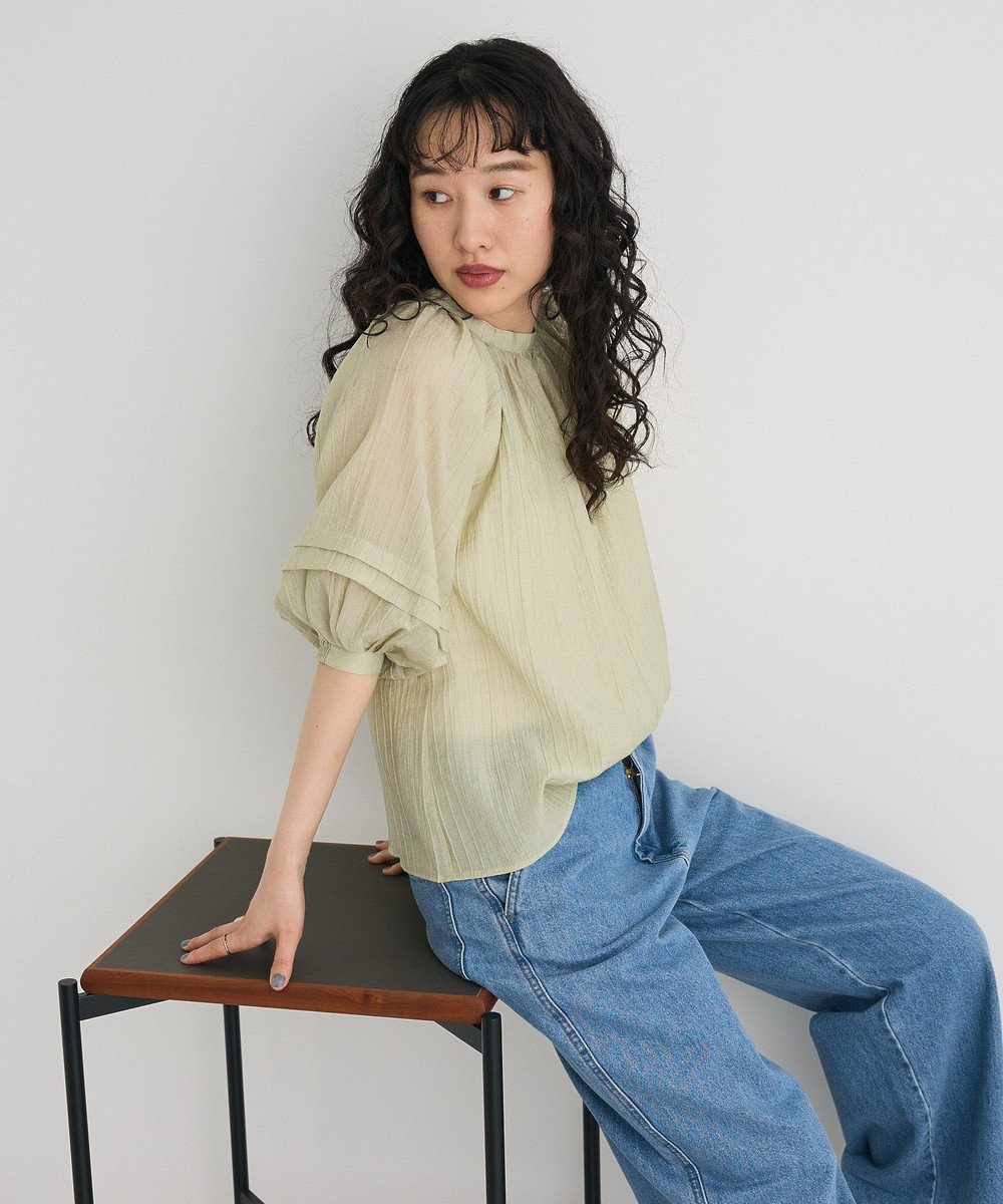 CRAFT STANDARD BOUTIQUE ストライプジャカードパフスリーブブラウス 