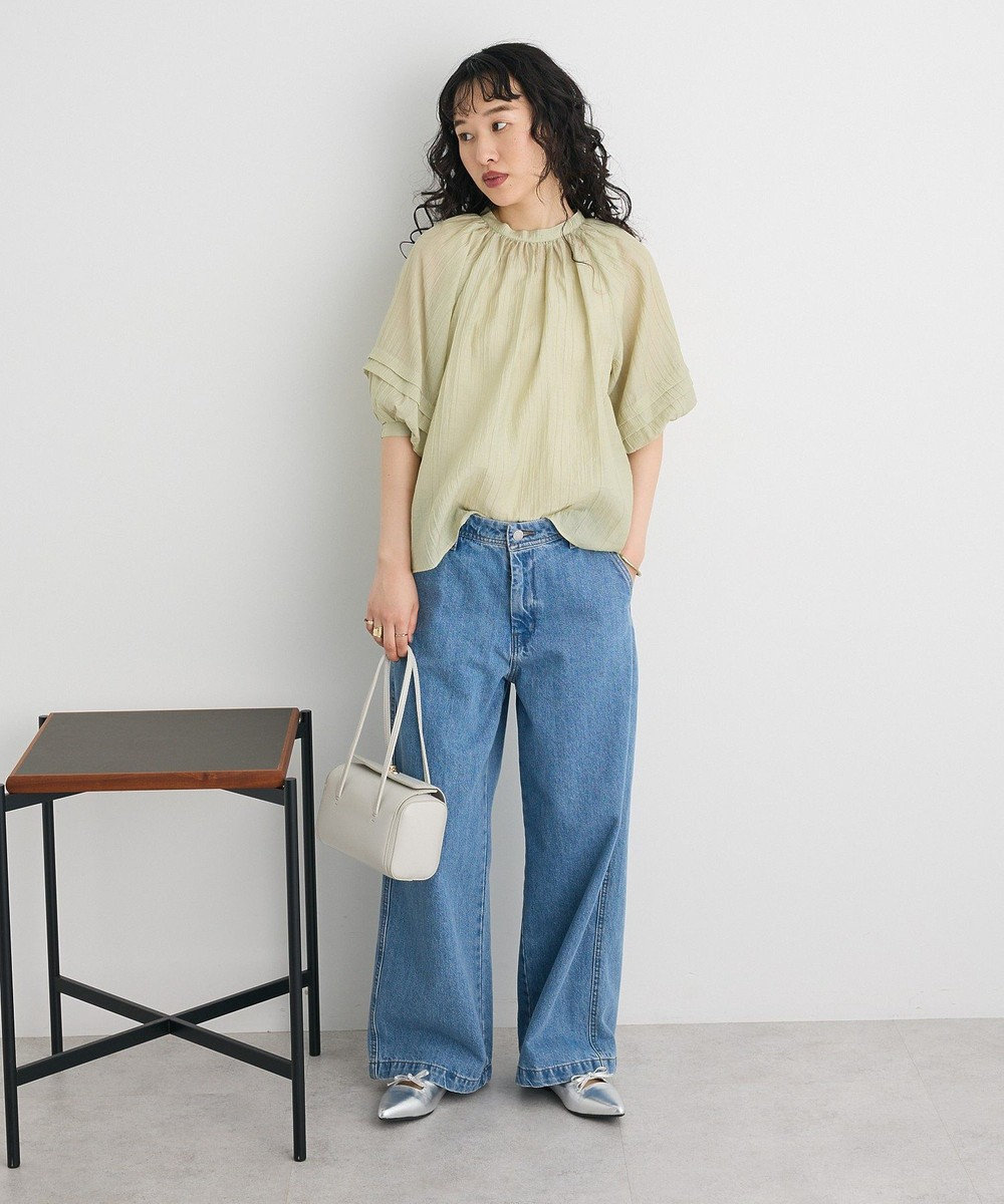 CRAFT STANDARD BOUTIQUE ストライプジャカードパフスリーブブラウス 