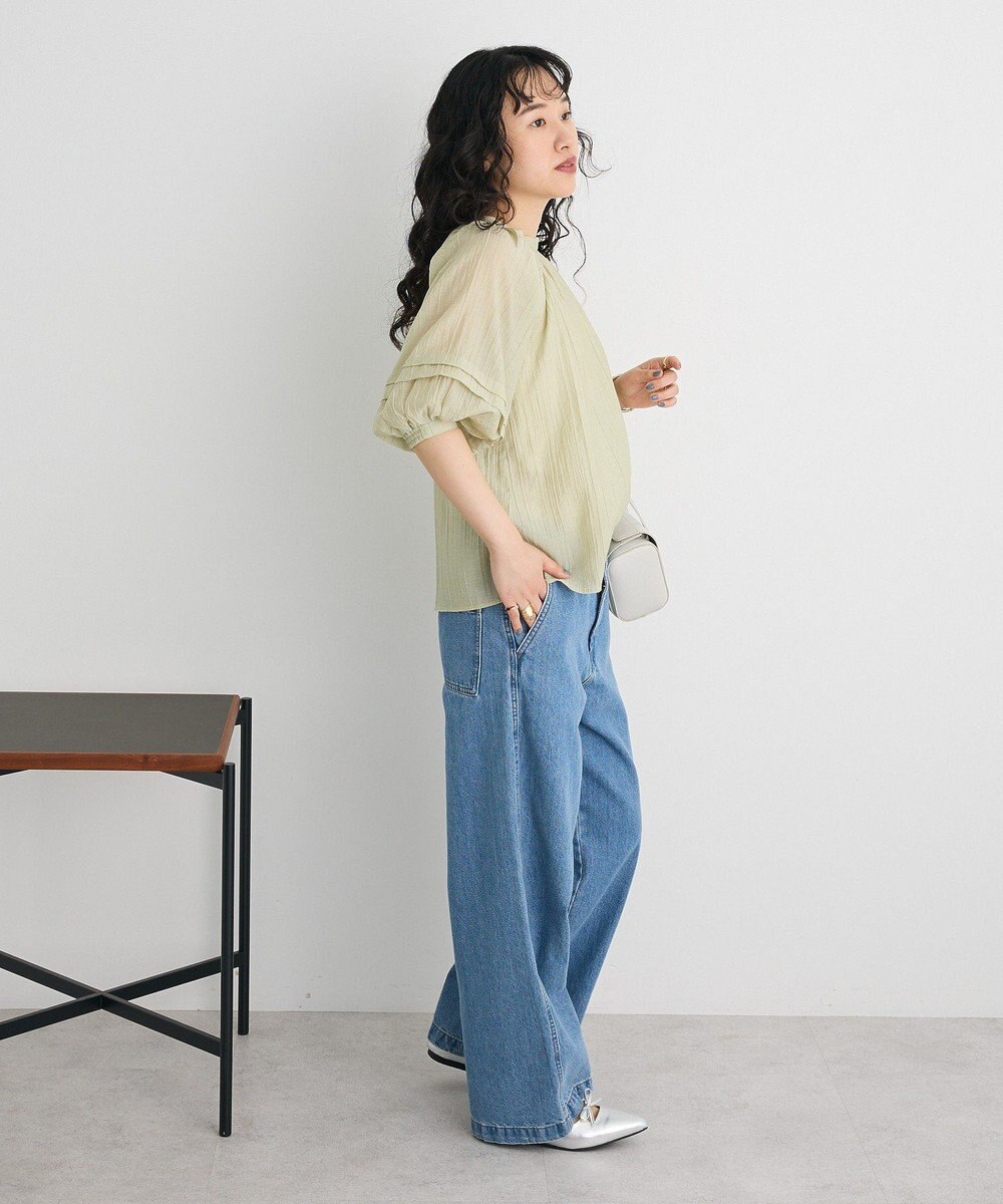 CRAFT STANDARD BOUTIQUE ストライプジャカードパフスリーブブラウス 