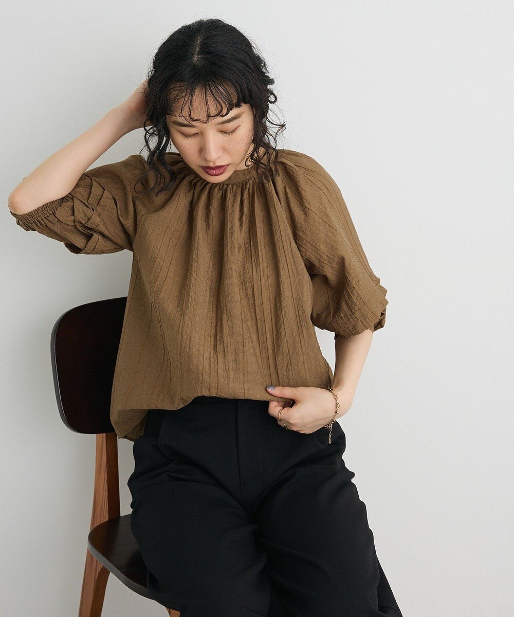 CRAFT STANDARD BOUTIQUE ストライプジャカードパフスリーブブラウス 