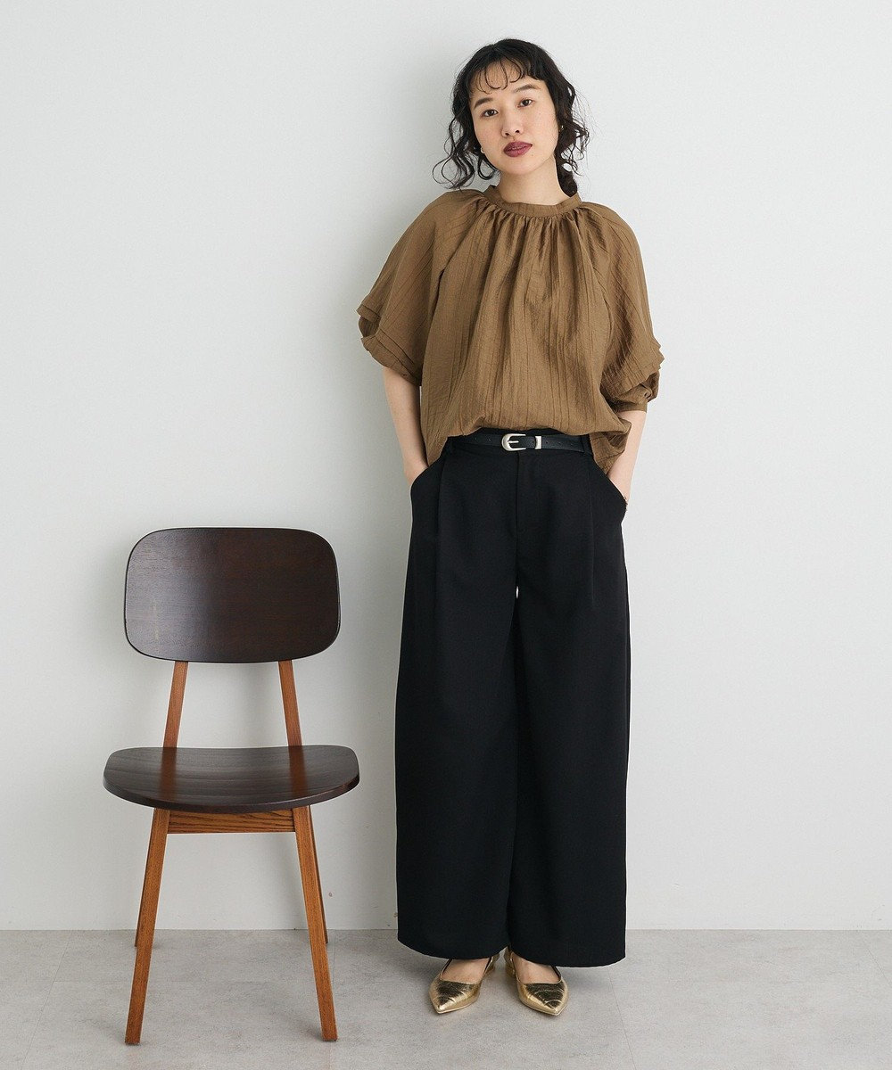 CRAFT STANDARD BOUTIQUE ストライプジャカードパフスリーブブラウス 
