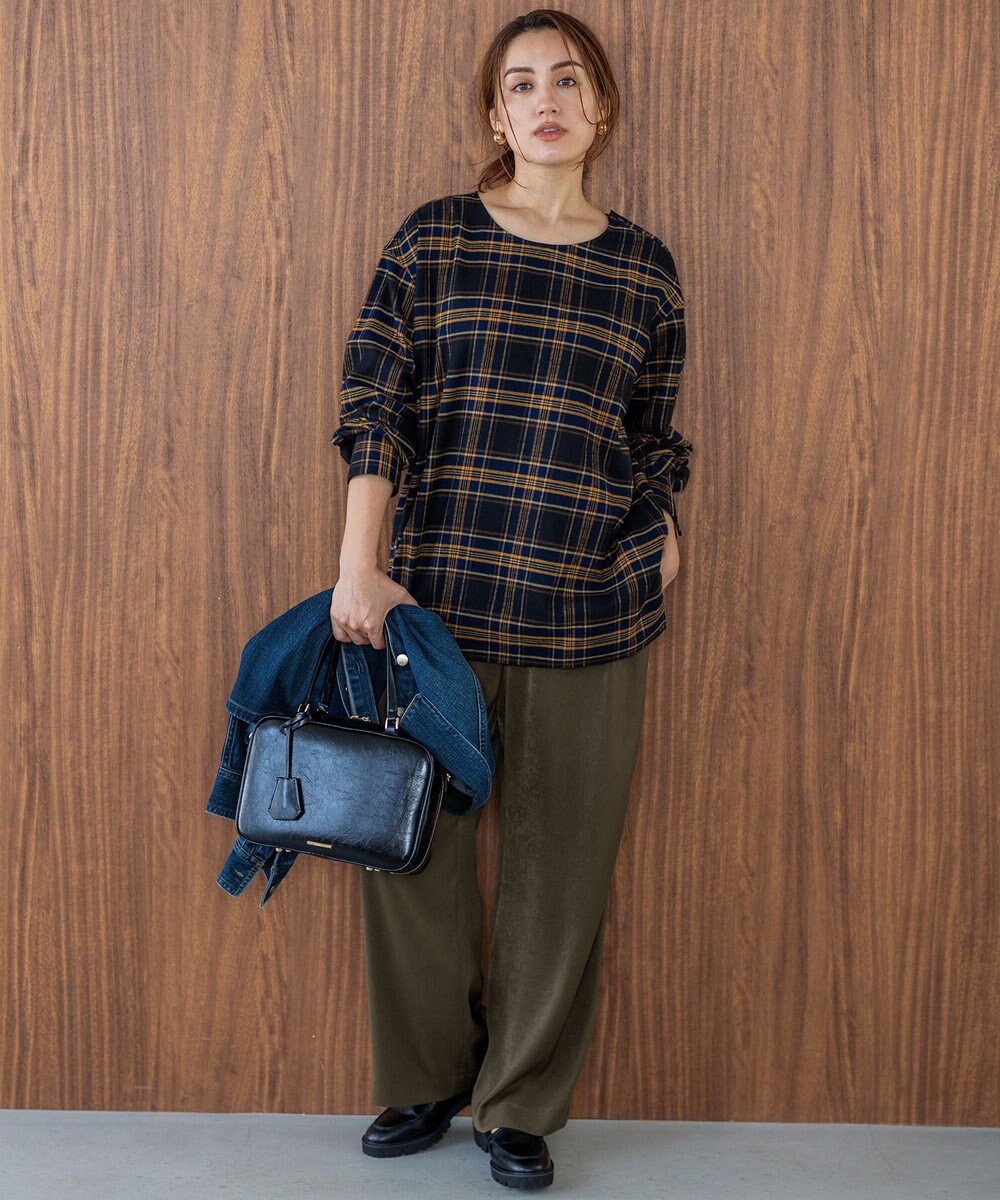 23区 L 【Lサイズ限定】ブラッシュド ビエラチェック ノーカラーブラウス 