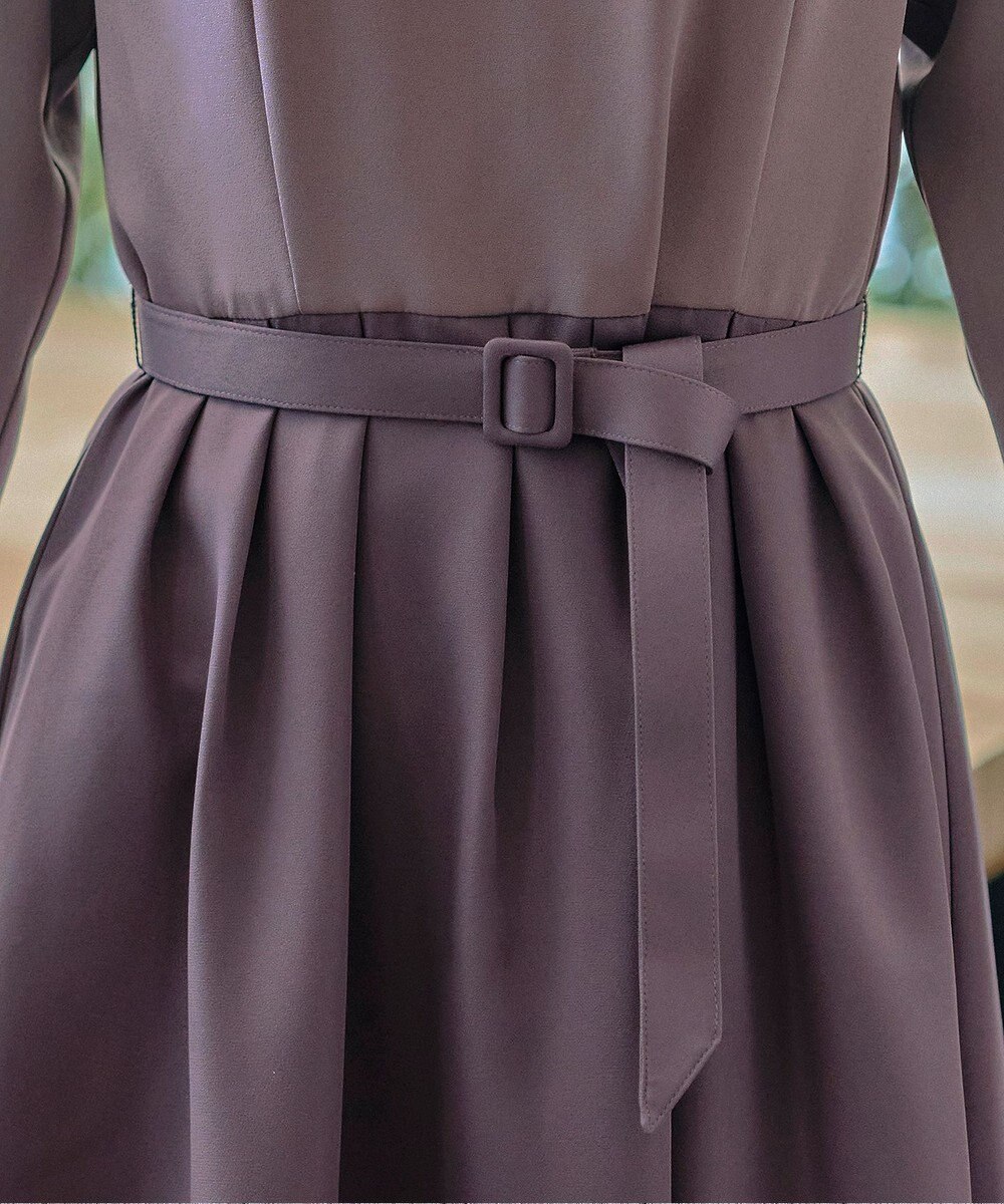 Tiaclasse L 【洗える】バックルベルト付き配色フレアワンピース 