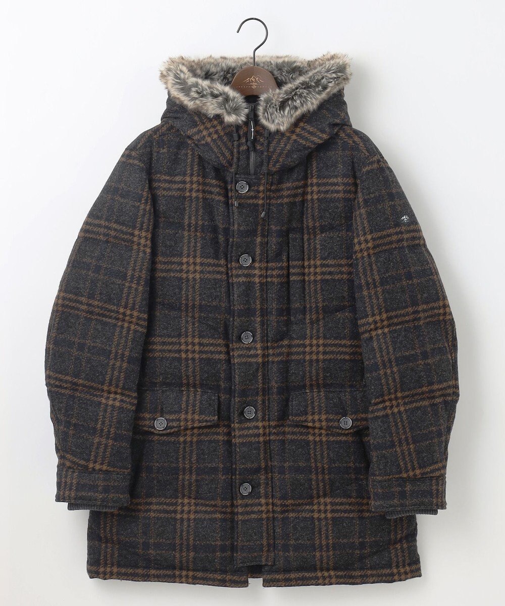 JOSEPH ABBOUD MOUNTAIN 【イタリア素材/ECOファー/9ポケット/ダウン】スライバーチェックダウン コート 