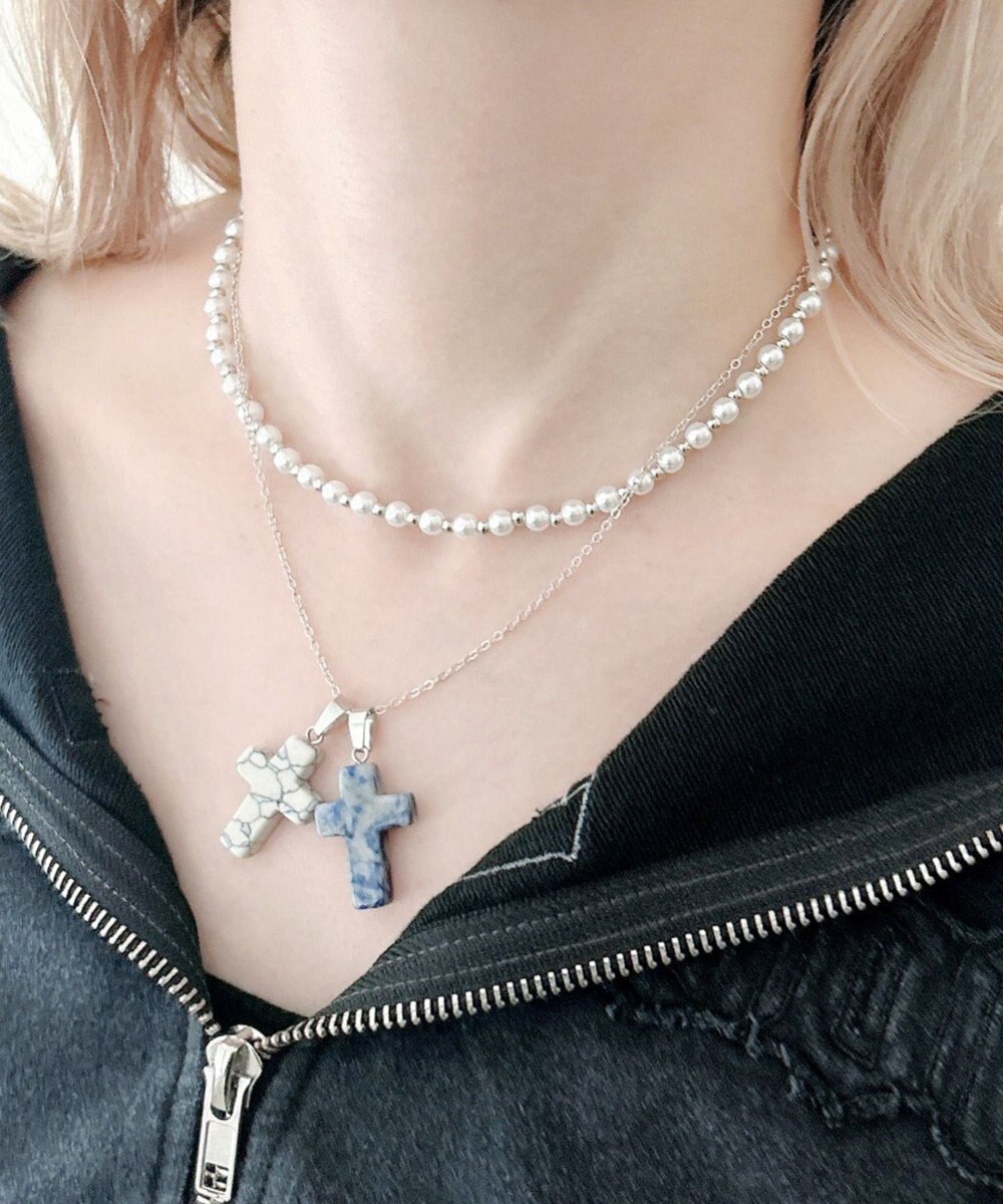 WEGO L2Pクロスパールレイヤードネックレス 