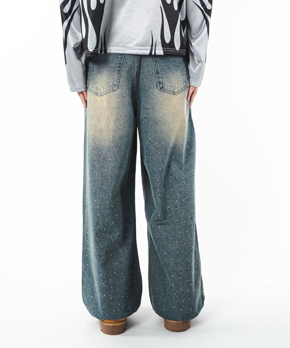 WEGO 【ユニセックス着用ITEM】スーパーバギーラインストーンデニムパンツ 