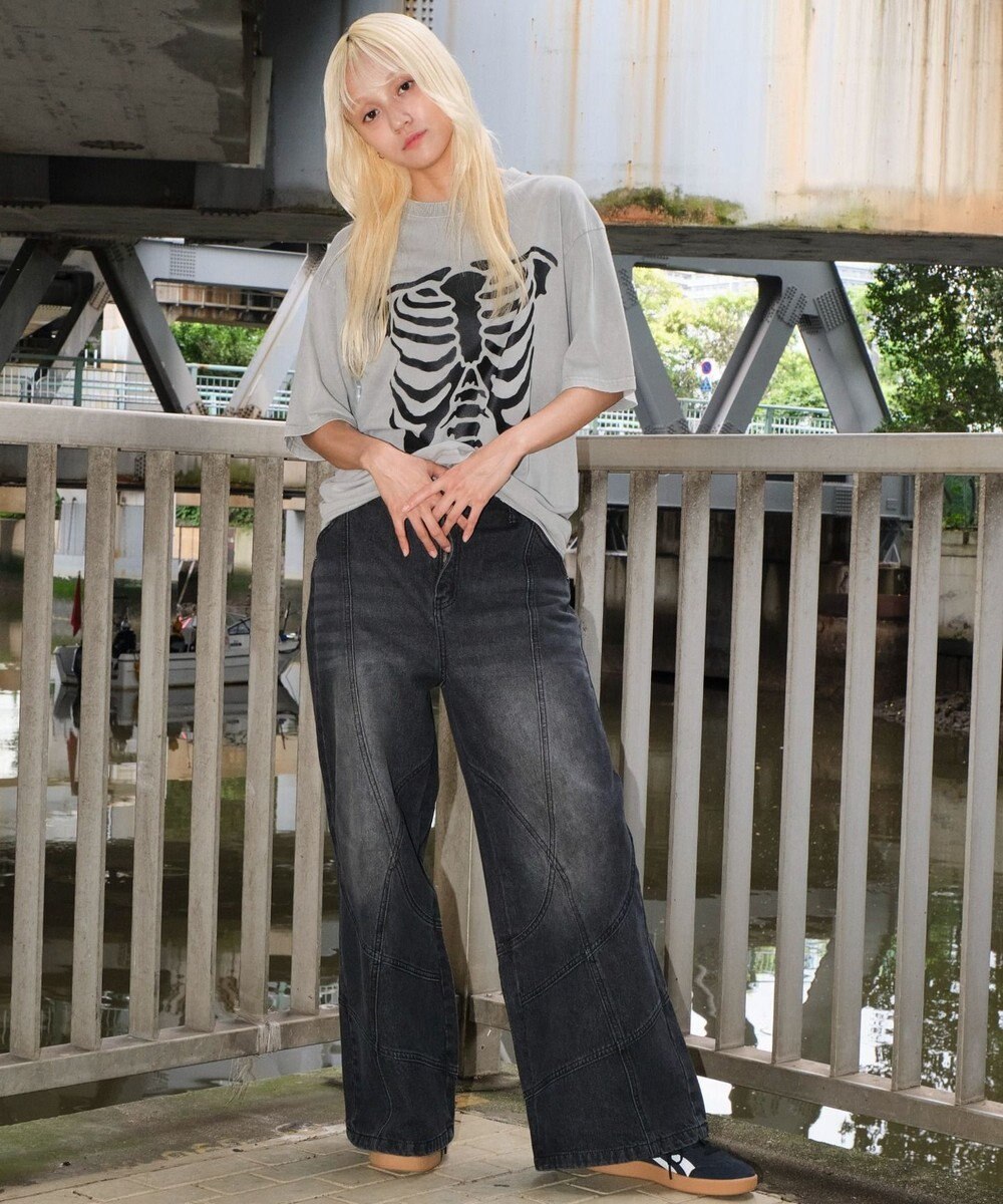 WEGO 【ユニセックス着用ITEM】スウィッチングフレアデニムパンツ 