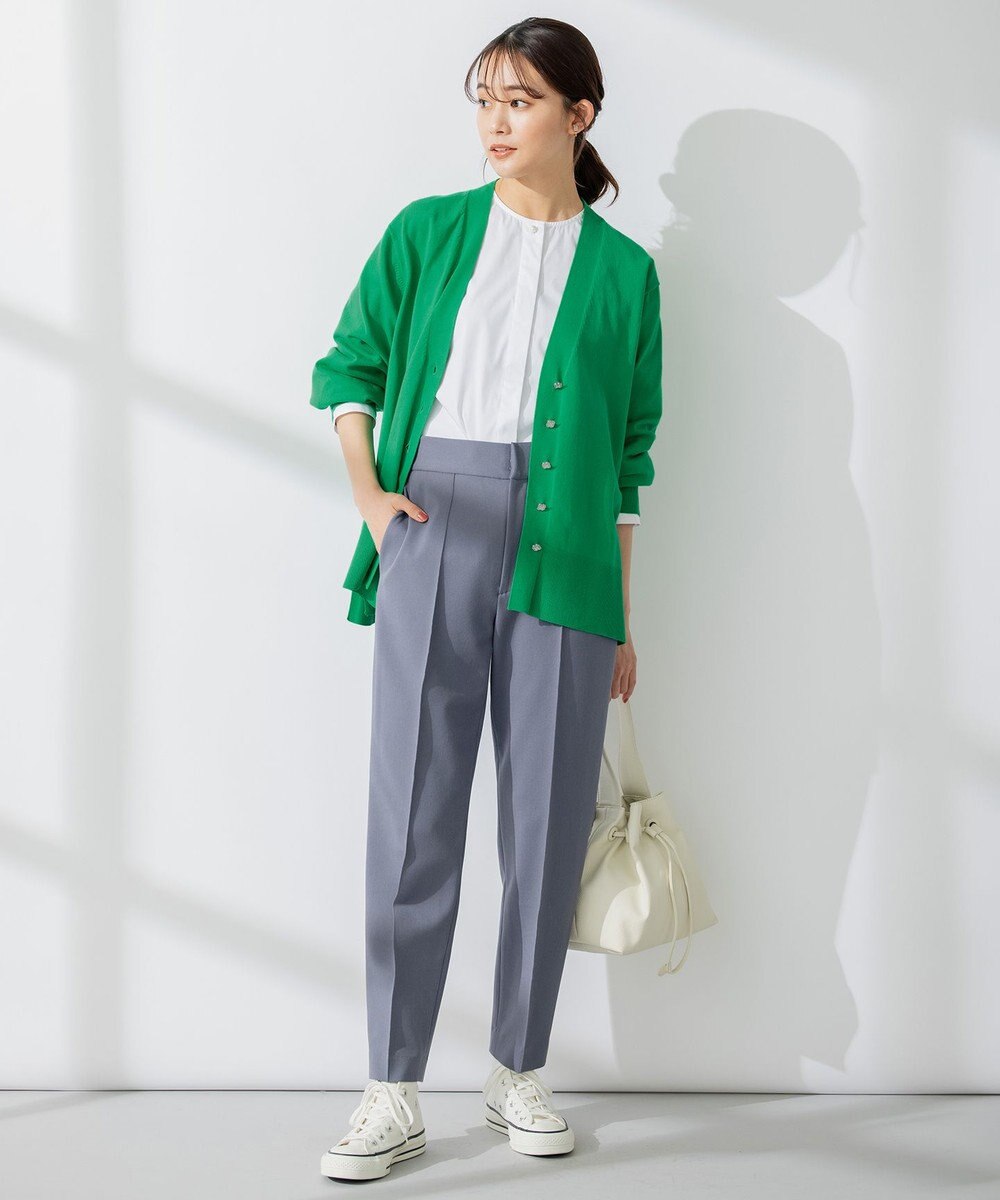 組曲 【ビジューボタン・アンサンブル対応】ハイゲージ ロングVネックカーディガン 