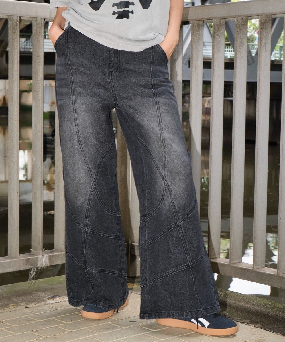 WEGO 【ユニセックス着用ITEM】スウィッチングフレアデニムパンツ 