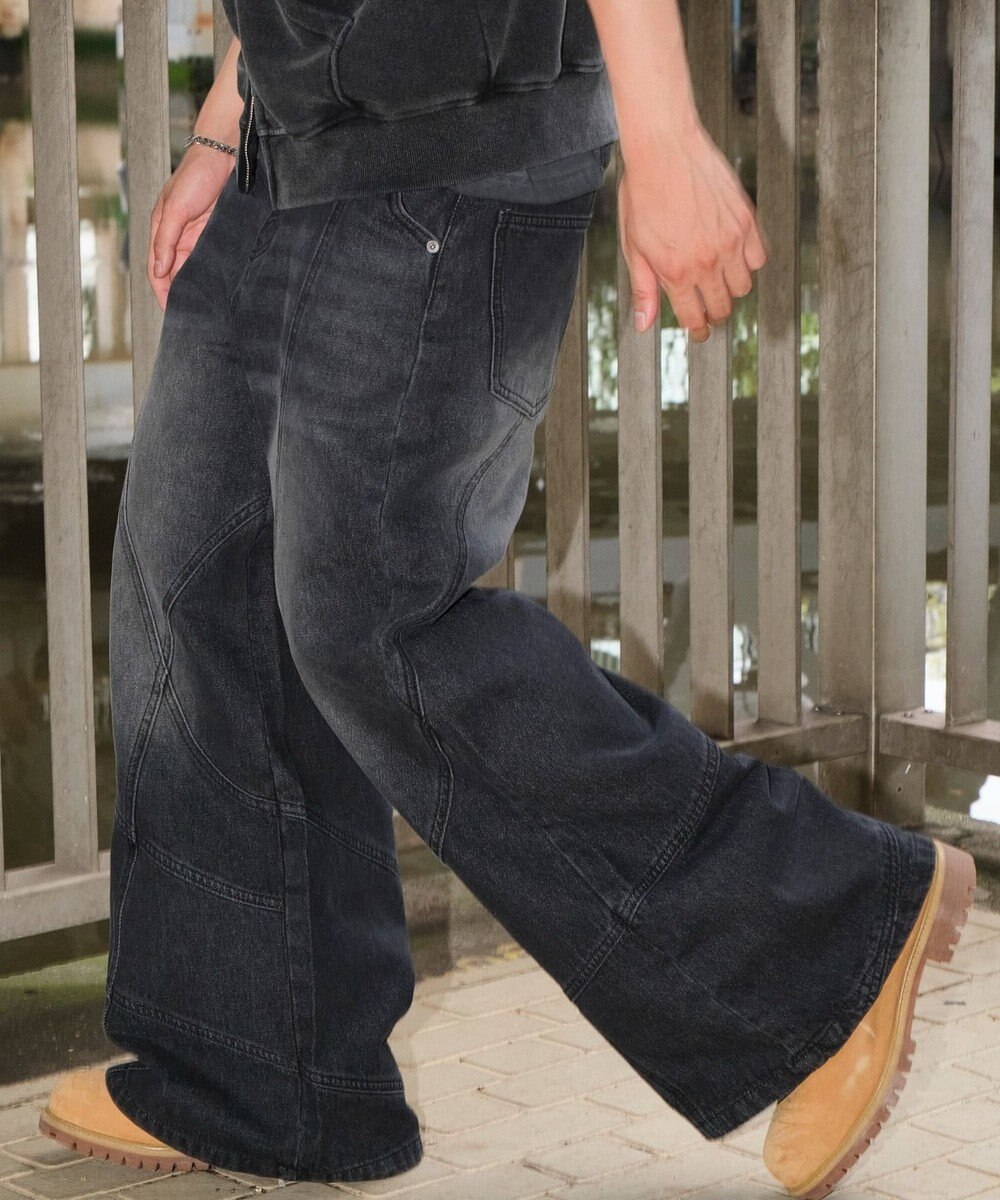 WEGO 【ユニセックス着用ITEM】スウィッチングフレアデニムパンツ 