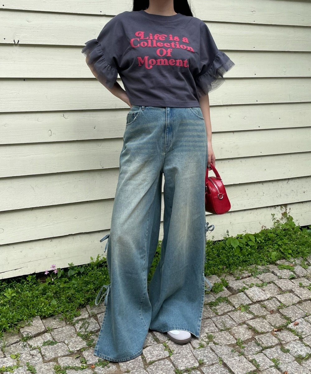 WEGO 【ウエストゴム/楽ちん】サマーデニムサイドリボンパンツ 