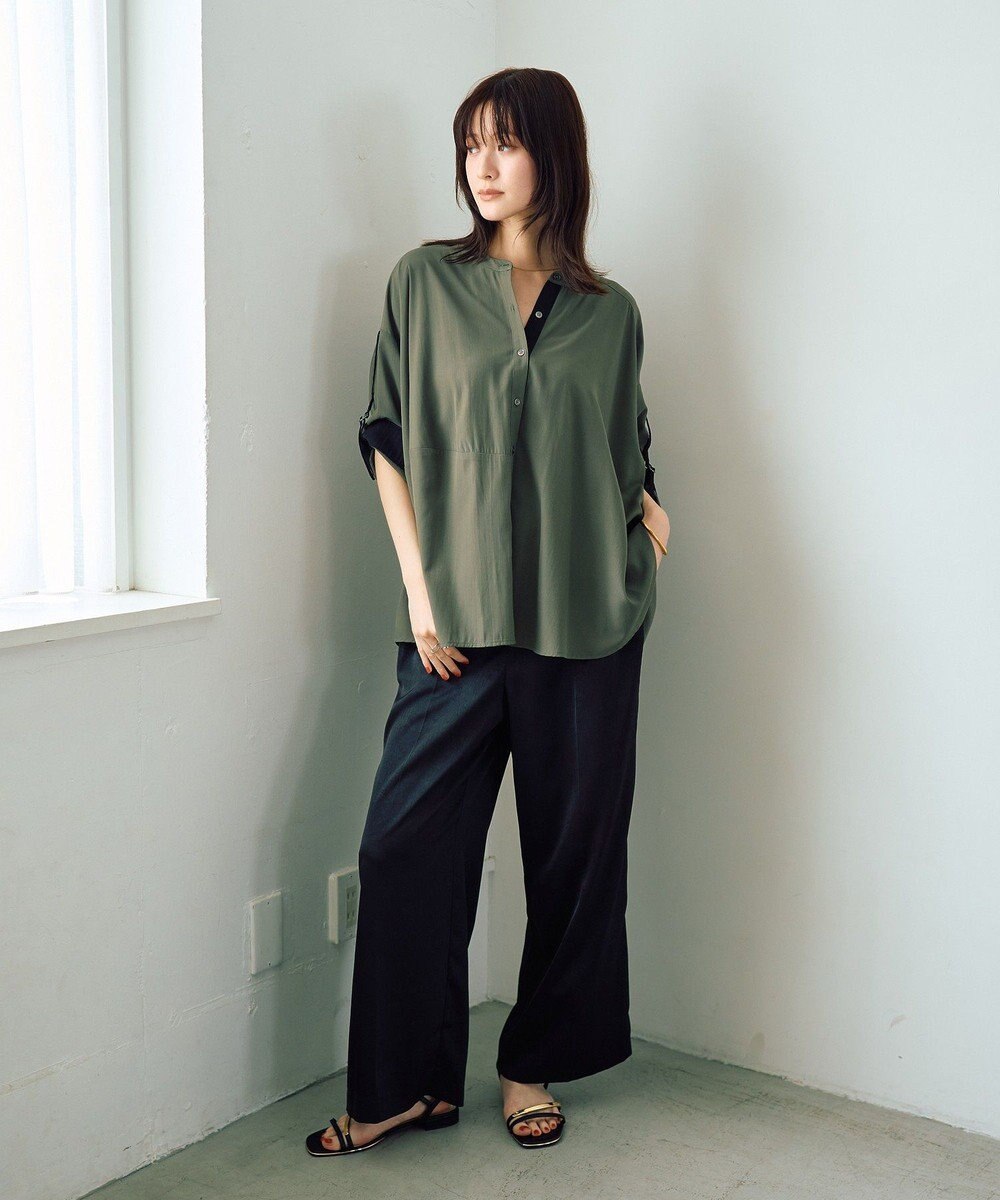 YECCA VECCA 2wayドロストスリーブバンドカラーシャツ 