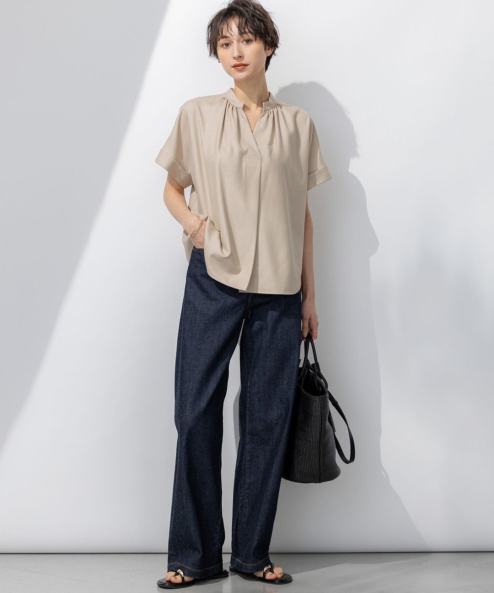 23区 【接触冷感/UVカット】ドライスラブストレッチ スキッパー ブラウス 