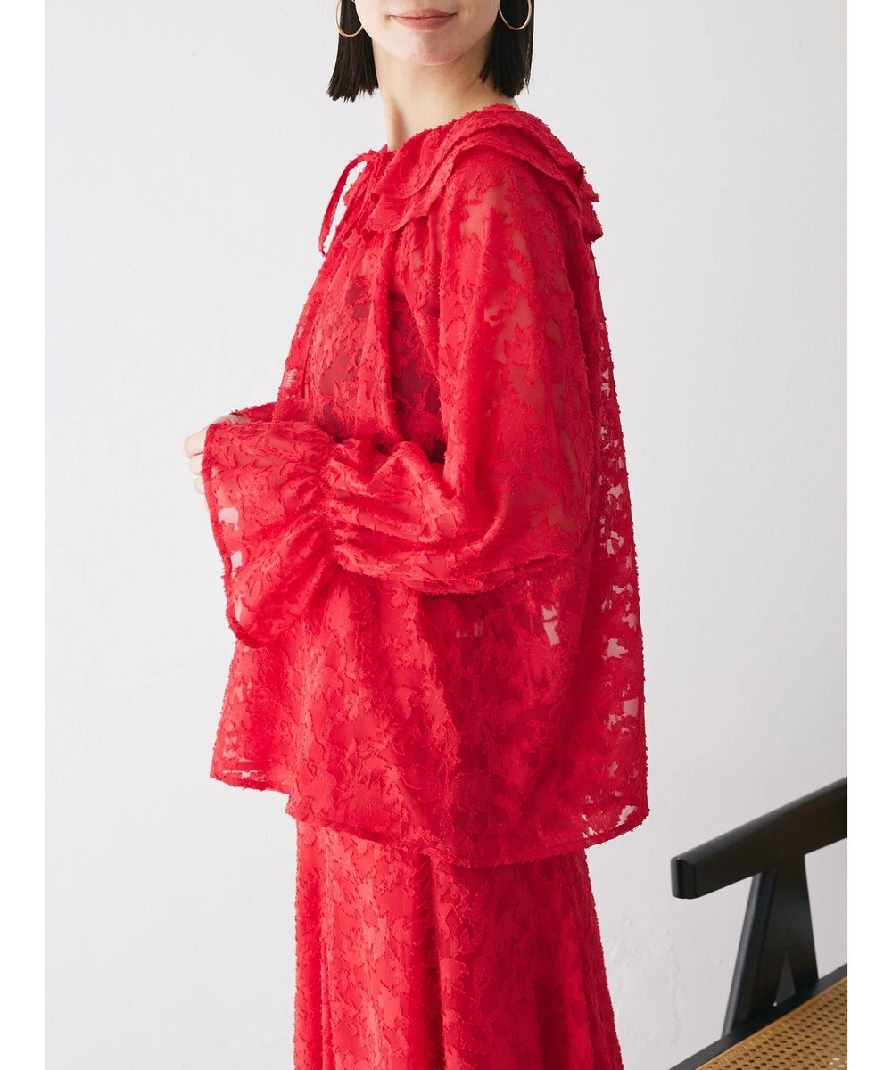 Green Parks シアージャガード花柄フリルブラウス 