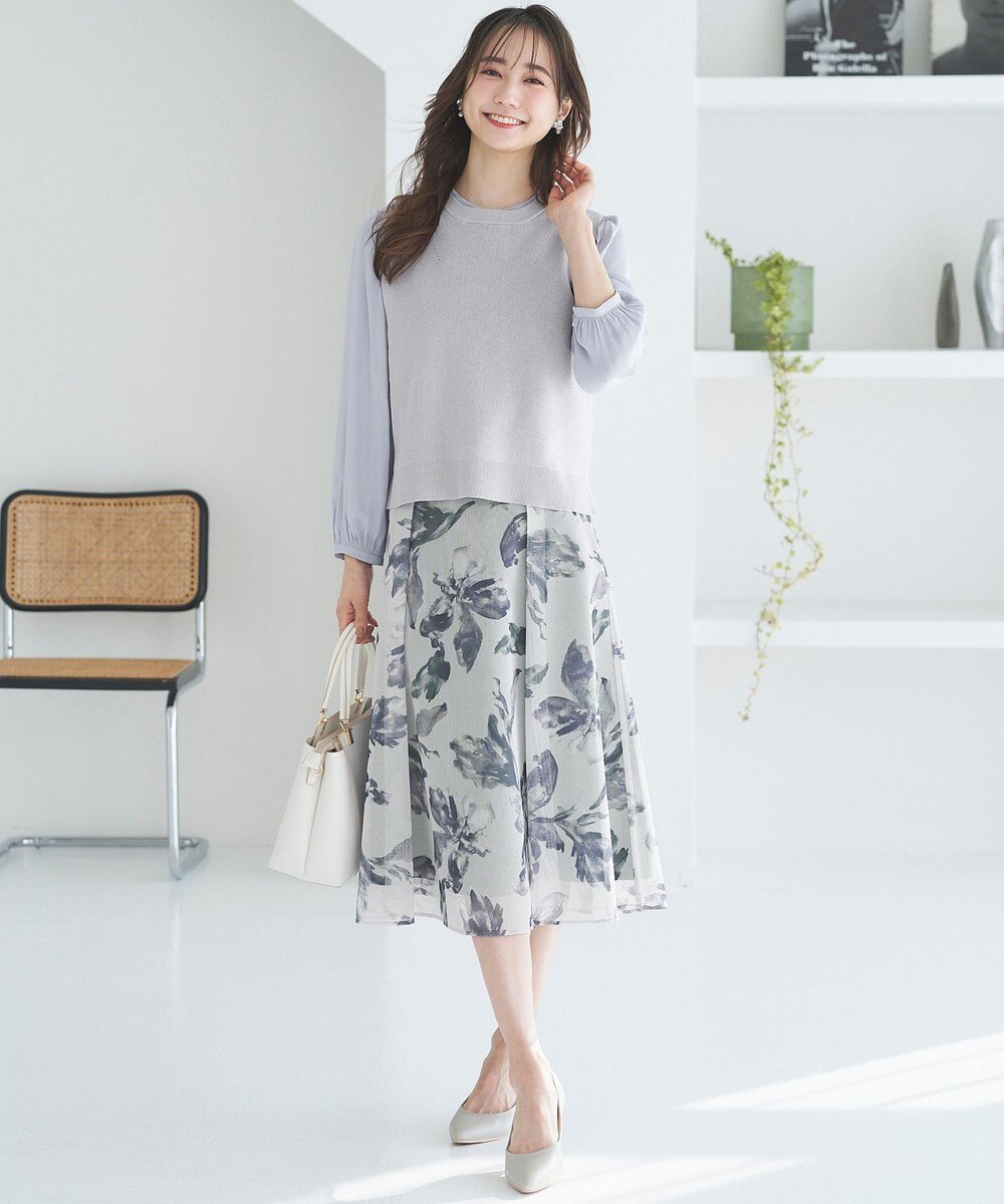 ANY SIS L 【洗える】メッシュフラワープリント スカート 