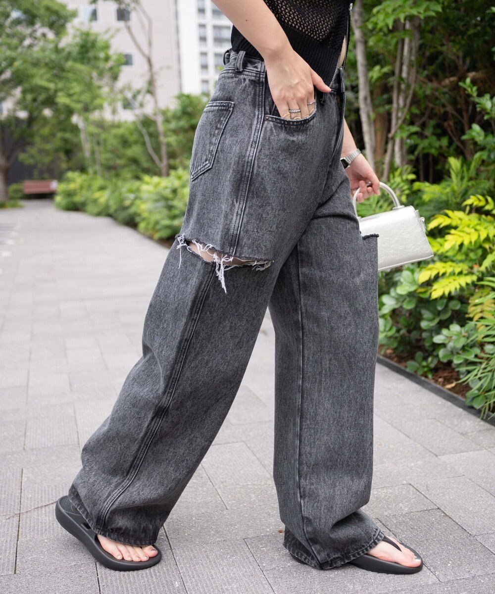 WEGO サイドスリットデニムストレートパンツ 