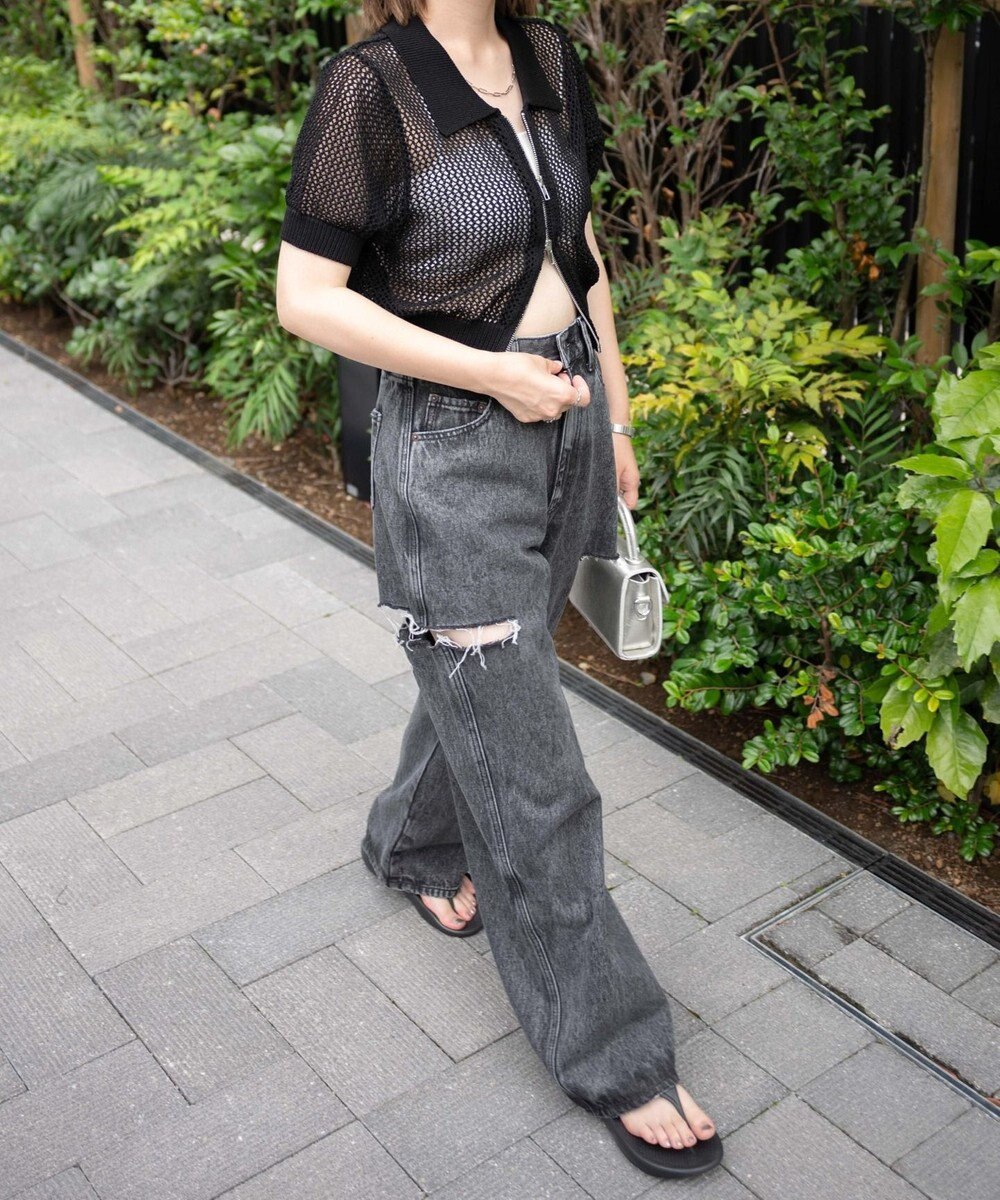 WEGO サイドスリットデニムストレートパンツ 