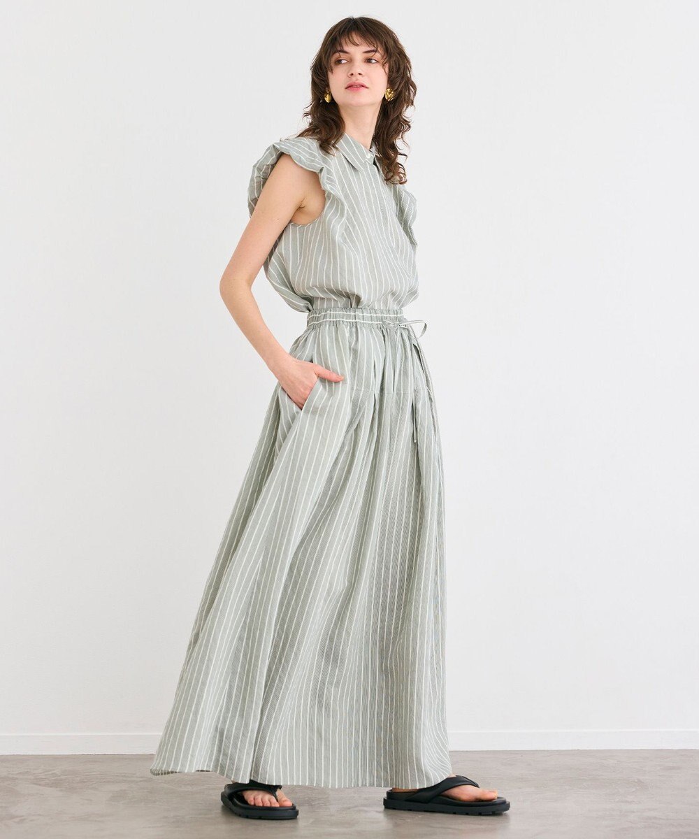 BEIGE， 【洗える】FREESIA / イージーウエストストライプフレアスカート 