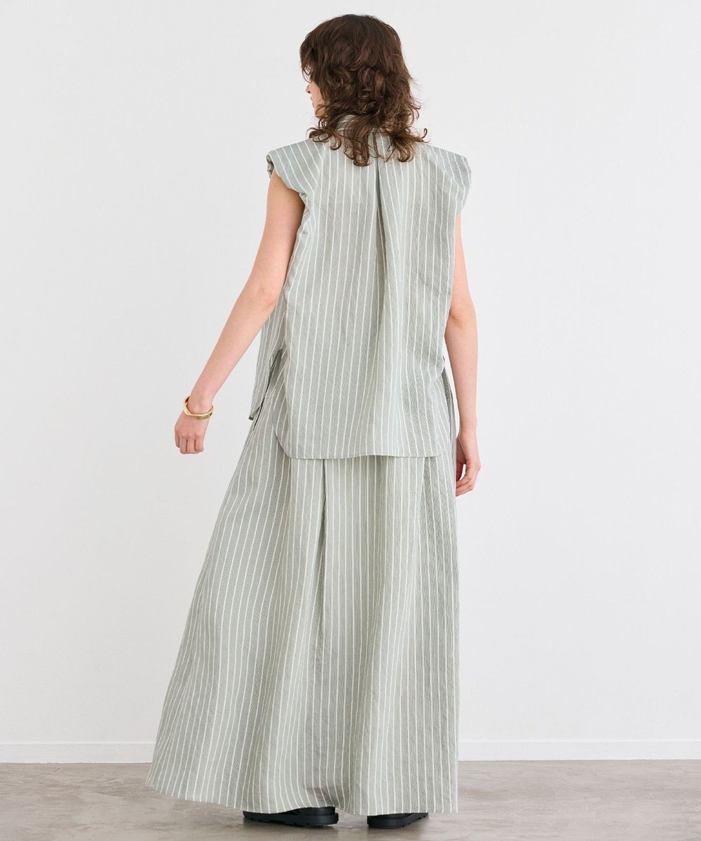 BEIGE， 【洗える】FREESIA / イージーウエストストライプフレアスカート 