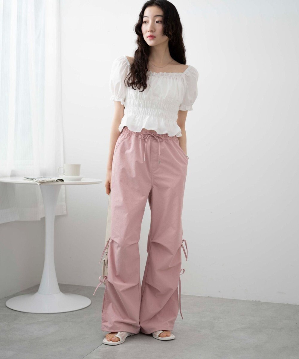 WEGO 【ウエストゴム】サイドリボンパラシュートパンツ 