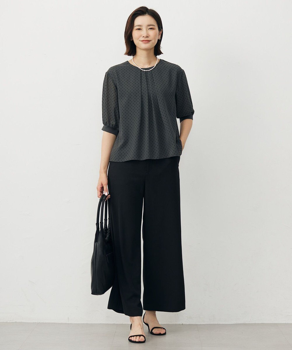 J.PRESS LADIES L 【洗える・吸水速乾・接触冷感・セットアップ対応】Light ジョーゼット ワイド パンツ 