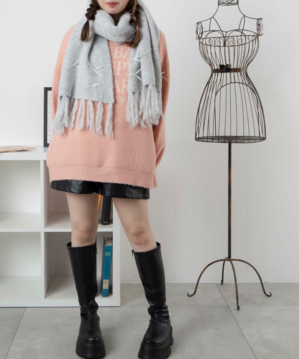 WEGO リボン付きニットストール 