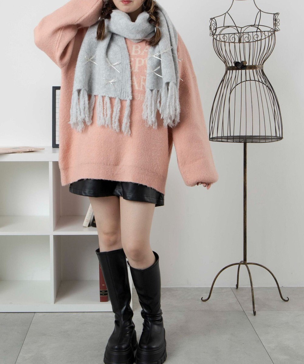 WEGO リボン付きニットストール 