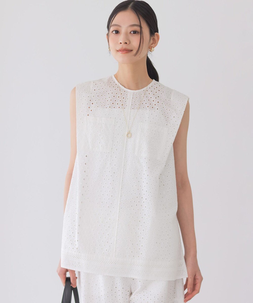 組曲 【WEB限定】エンブロイダリーレースノースリーブ ブラウス 