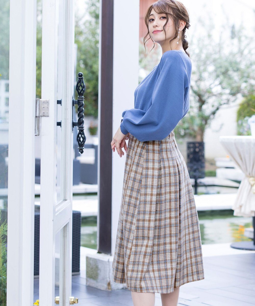 Tiaclasse L 【洗える】大人上品なウール調タックフレアスカート 