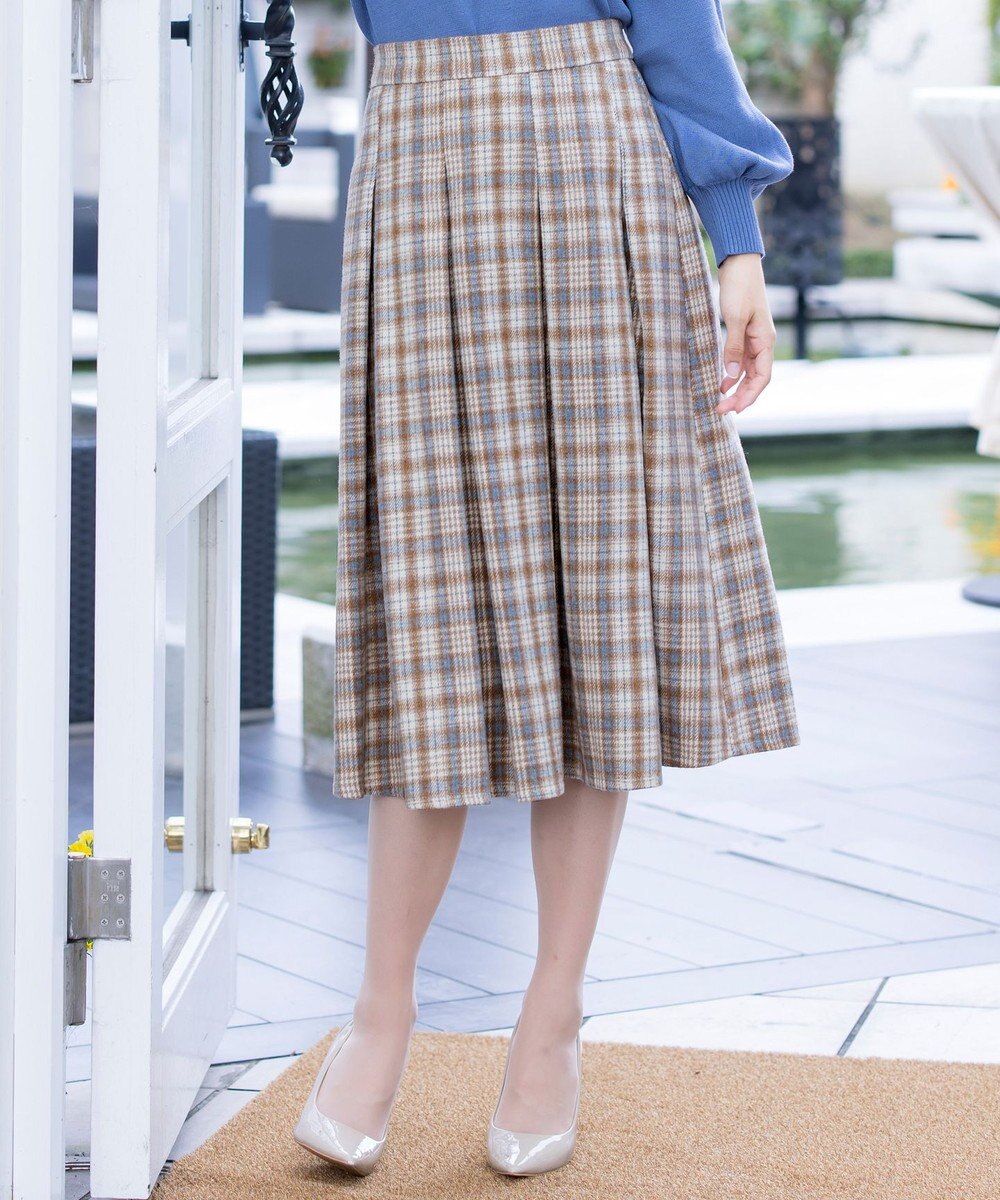 Tiaclasse L 【洗える】大人上品なウール調タックフレアスカート 