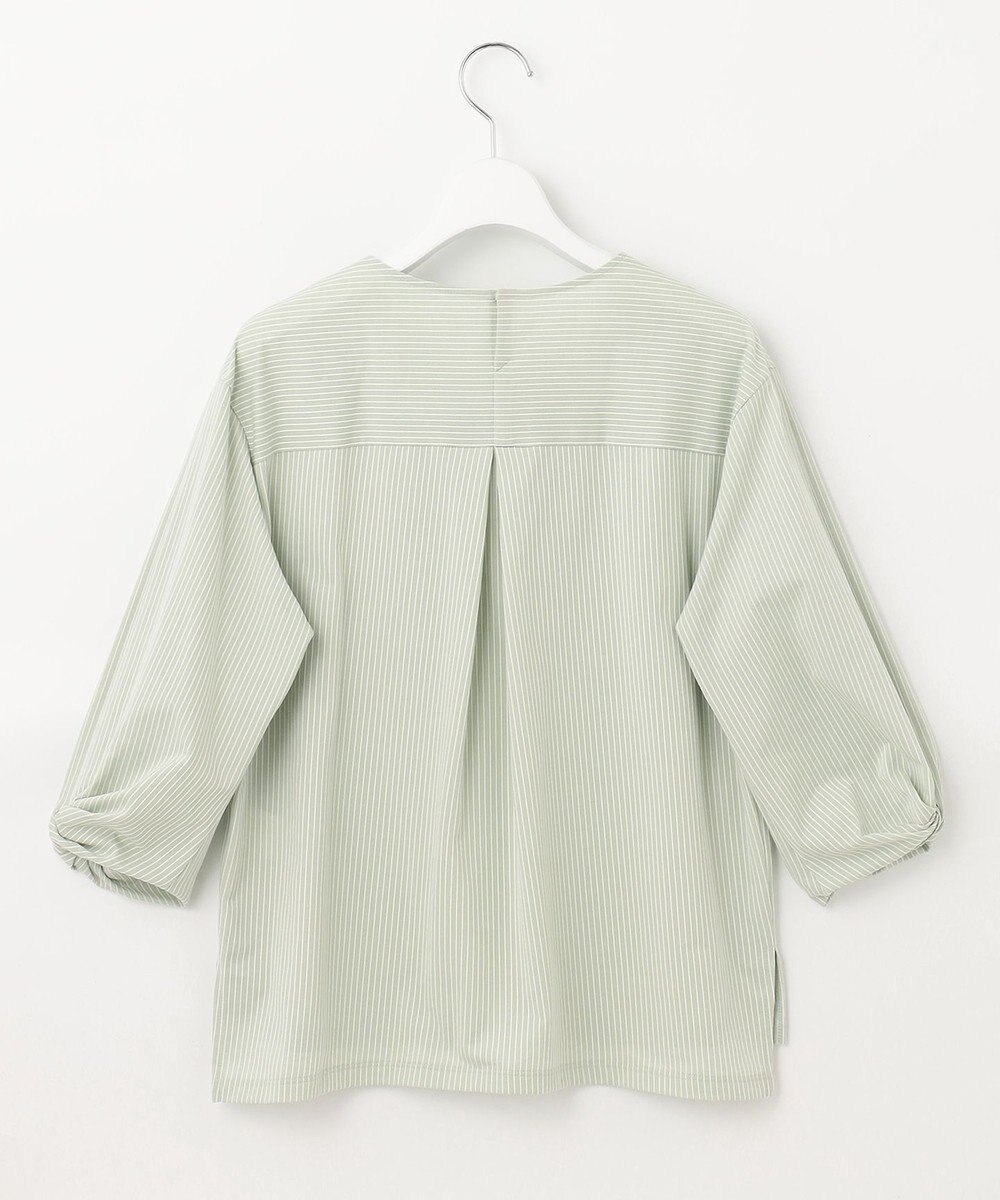 J.PRESS LADIES L ピンストライプジャージー ボリュームスリーブ カットソー 