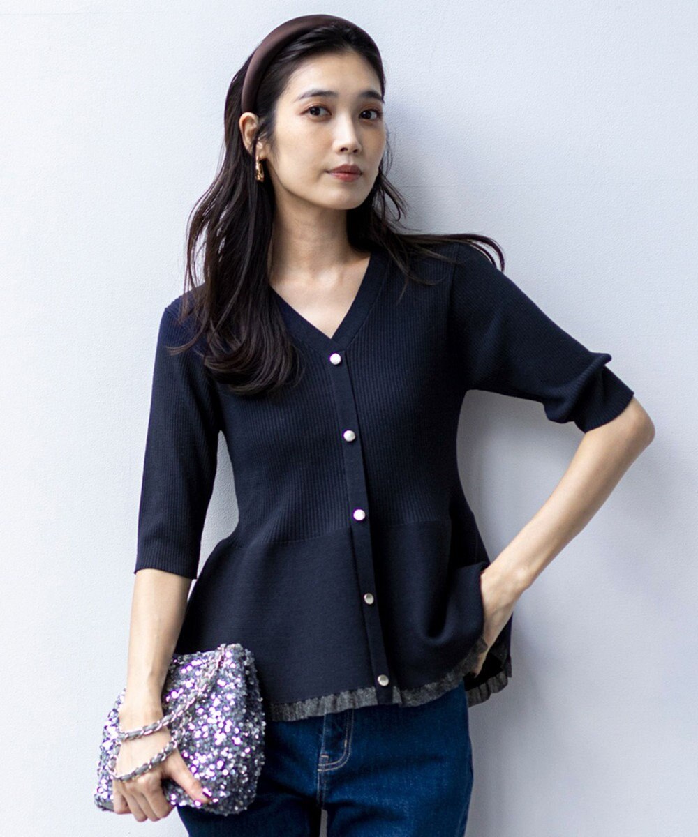 ANY SIS S シアーフリルペプラム ニット 