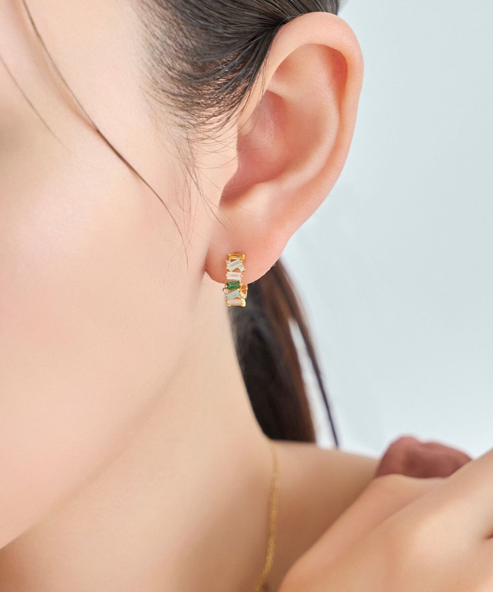 Phoebe グレースカラービジューフープピアス　グリーン 