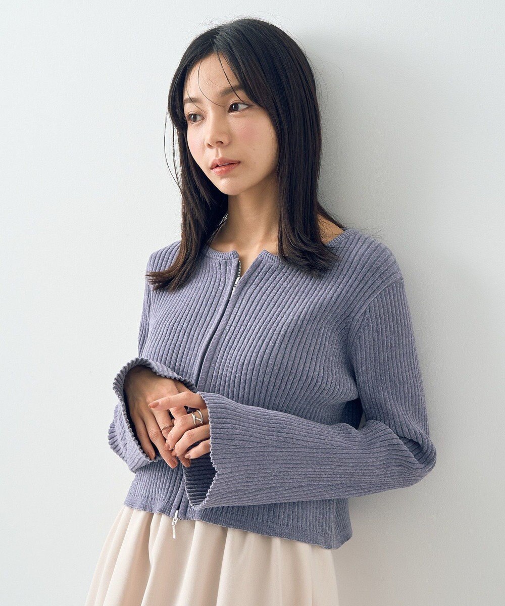 earth music&ecology ミニベロアダブルジップカーディガン 