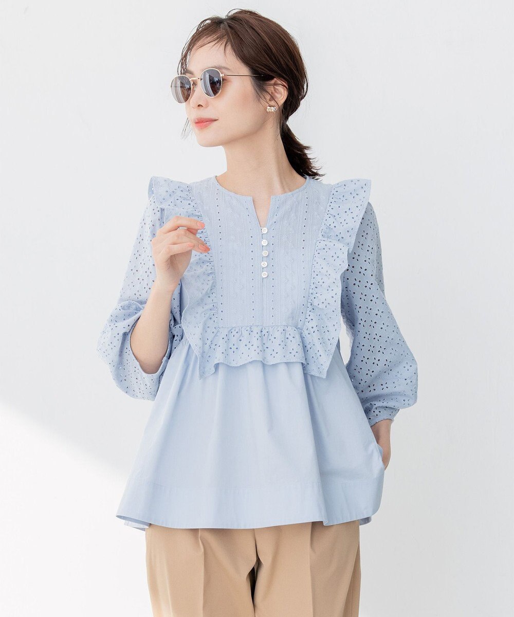 組曲 【WEB限定色あり】レースコンビシャーティング ブラウス 