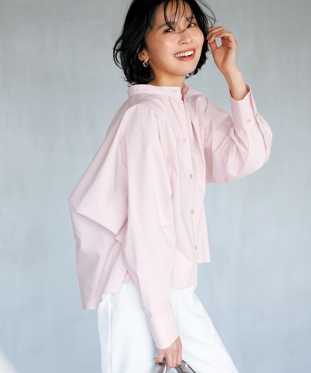 UNFILO L 【イージーケア】ギャザーワイドシャツ ピンク