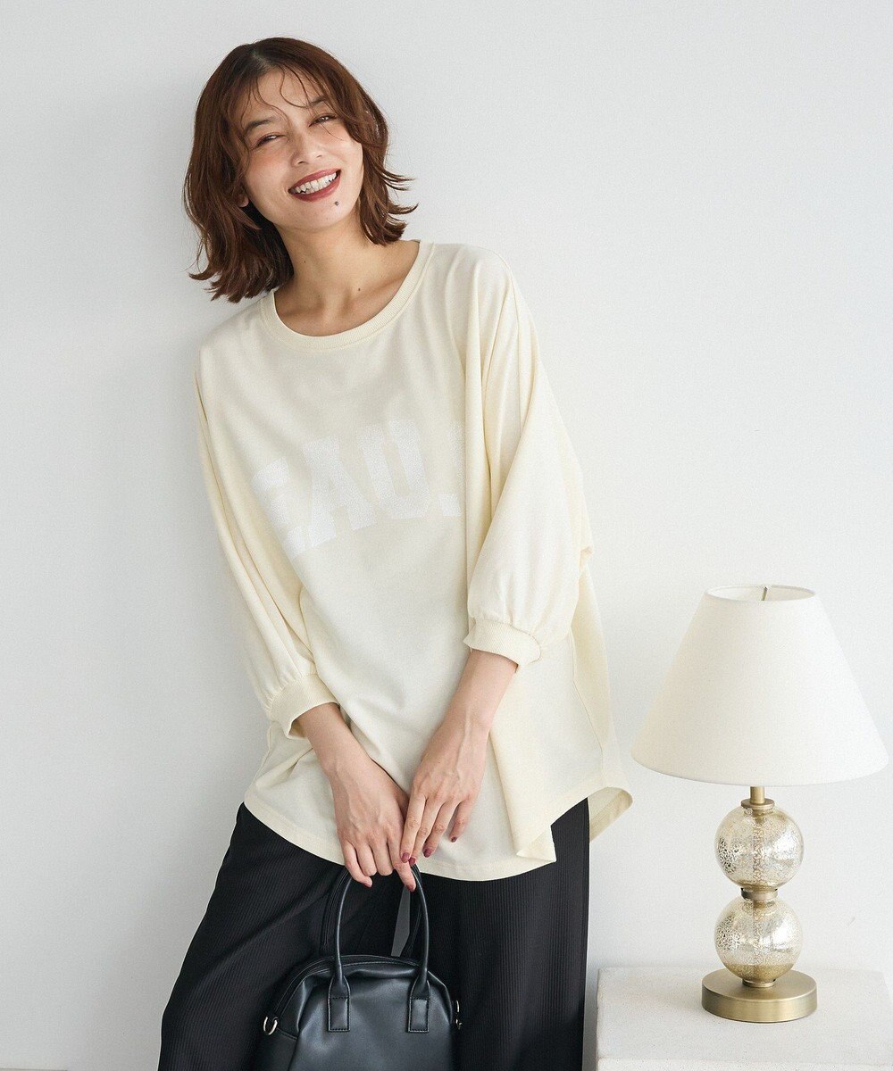 Green Parks ７分袖ミニ裏毛ドルマンロゴプルオーバー 