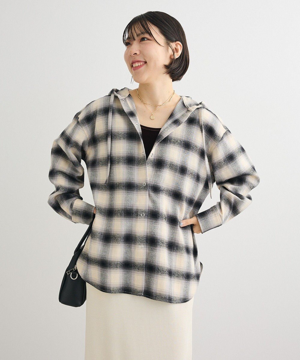 Green Parks ネルチェックフードシャツ 