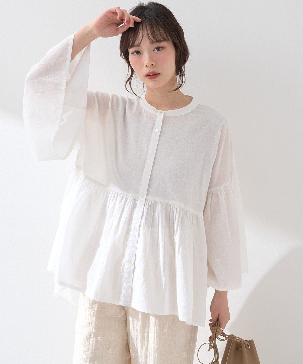 earth music&ecology コットンボイルギャザーシャツ 