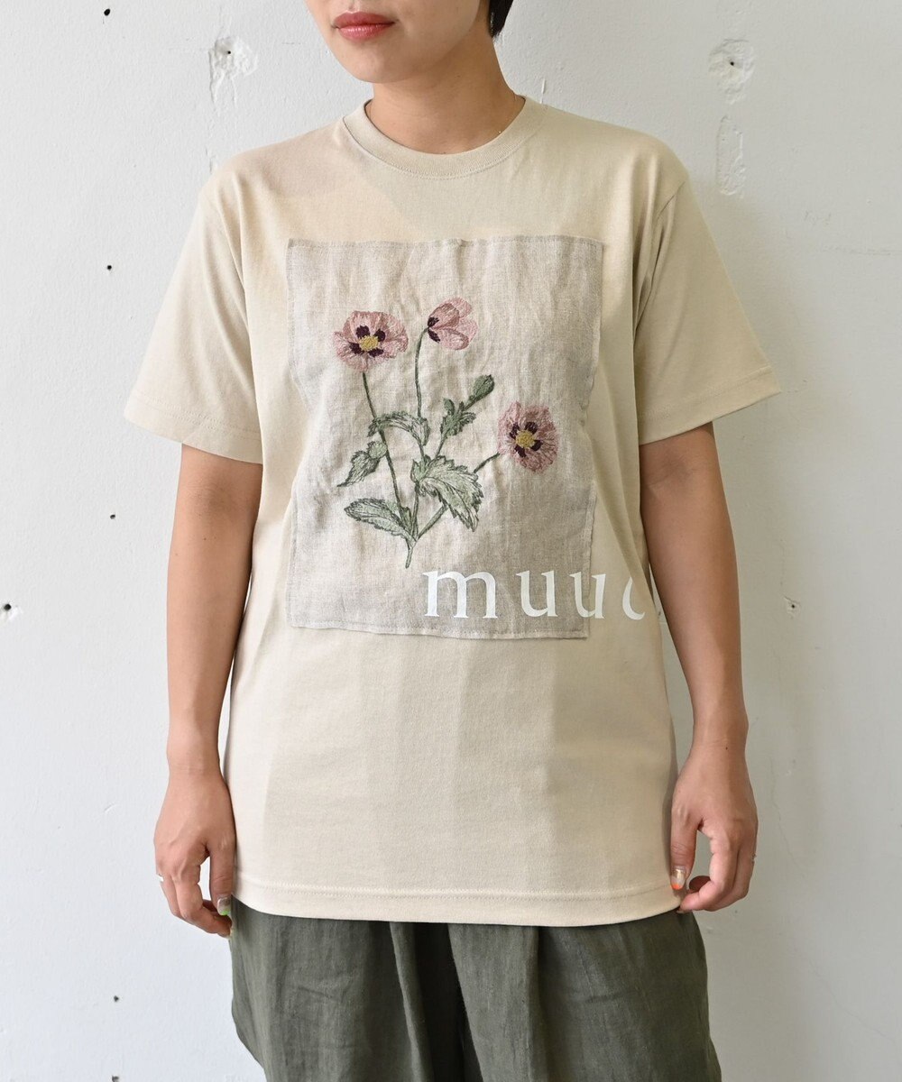 muuc 〈コットン100% 透けにくい厚みの6.2オンス〉ポピー花刺繍の Tシャツ 