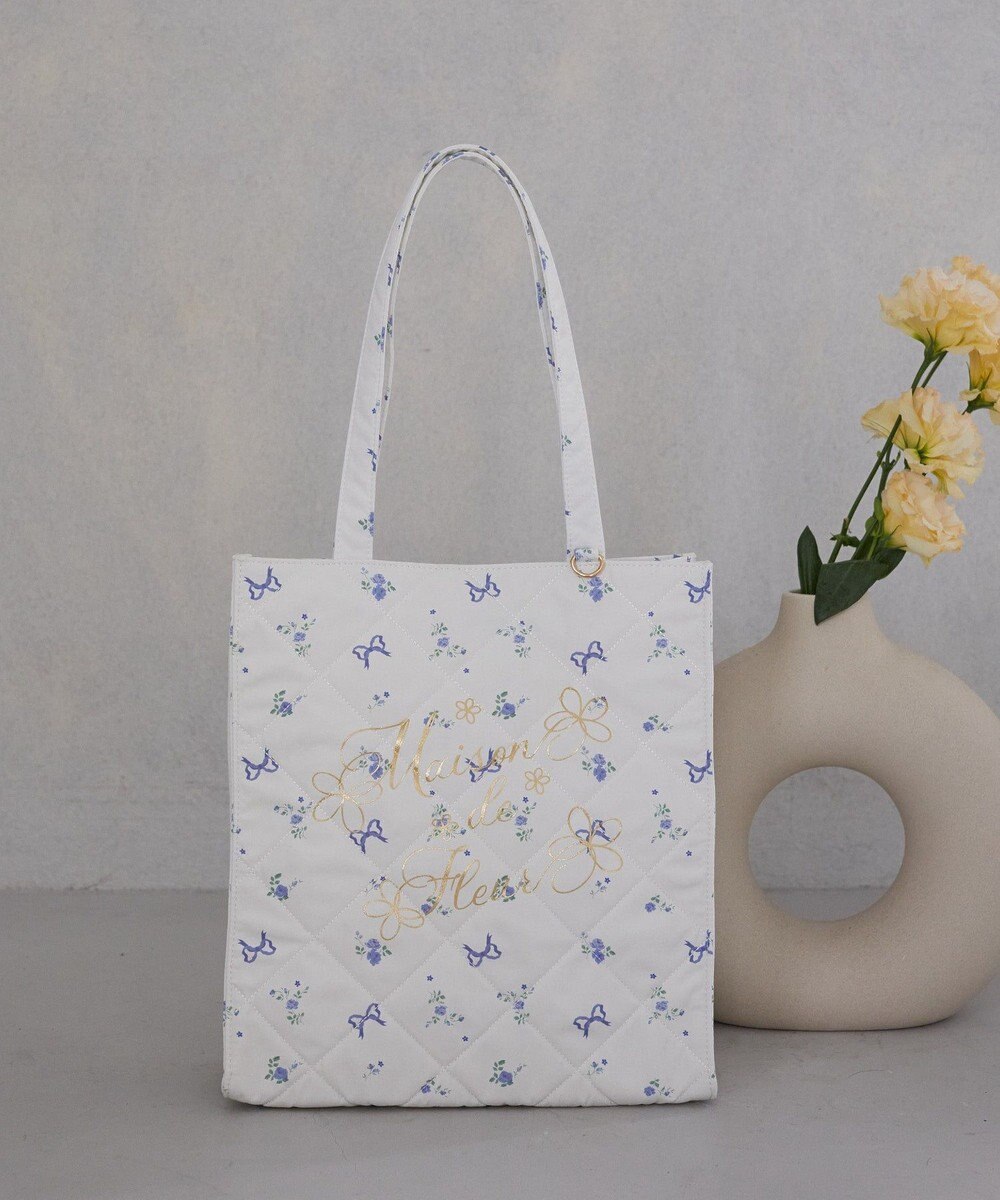Maison de FLEUR フラワーリボンプリントスクエアトートバッグ 