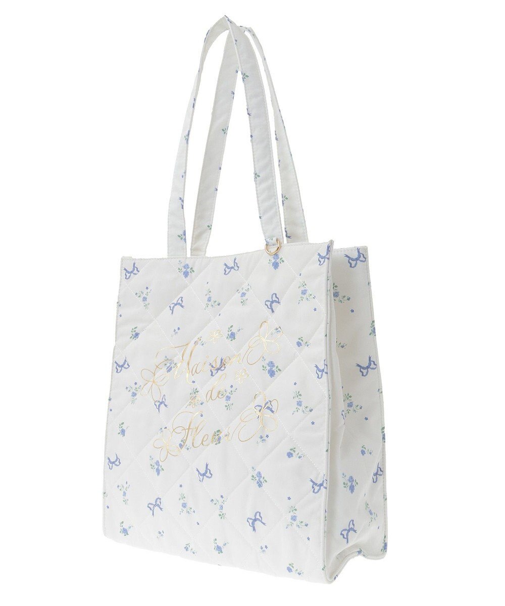 Maison de FLEUR フラワーリボンプリントスクエアトートバッグ 