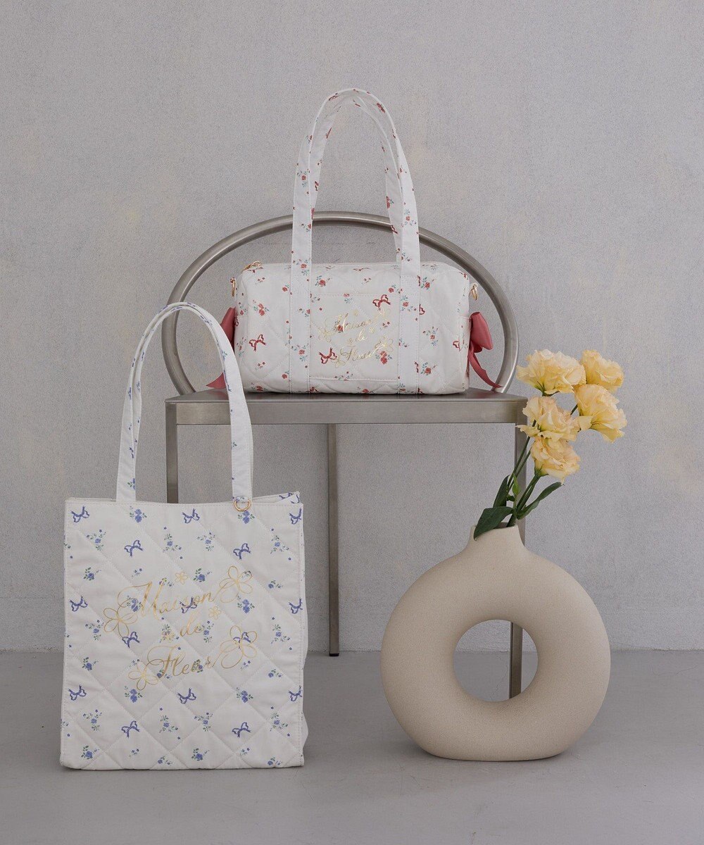 Maison de FLEUR フラワーリボンプリントスクエアトートバッグ 
