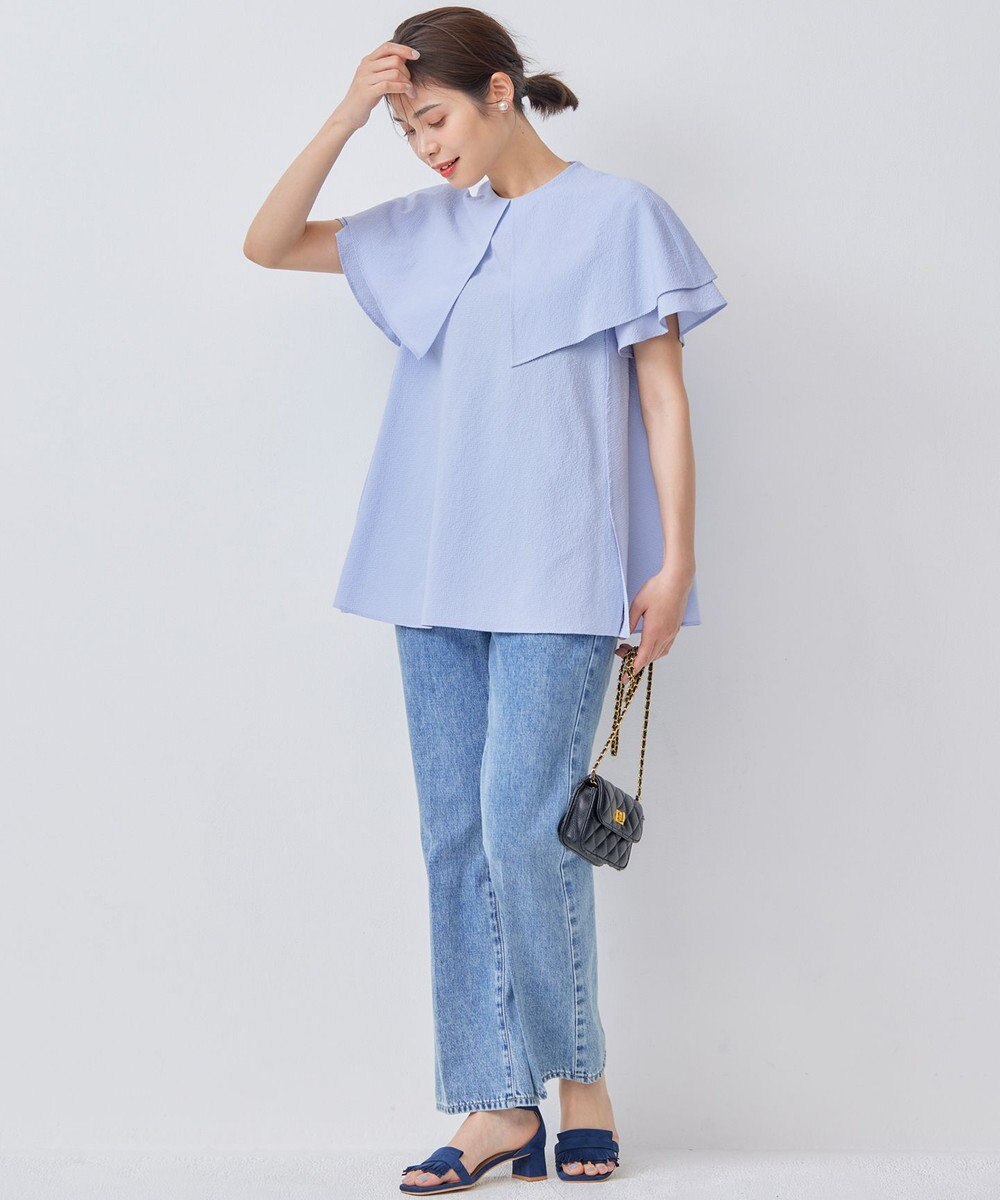 組曲 L サッカーストレッチ 襟付きブラウス 