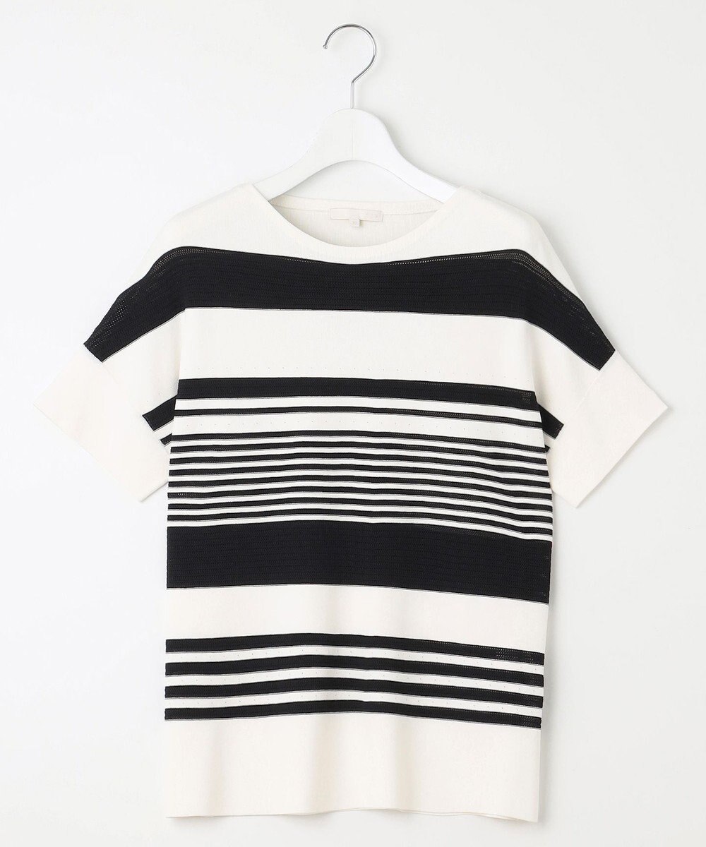 自由区 【UVカット・洗える】クレープストレッチボーダー ニット 