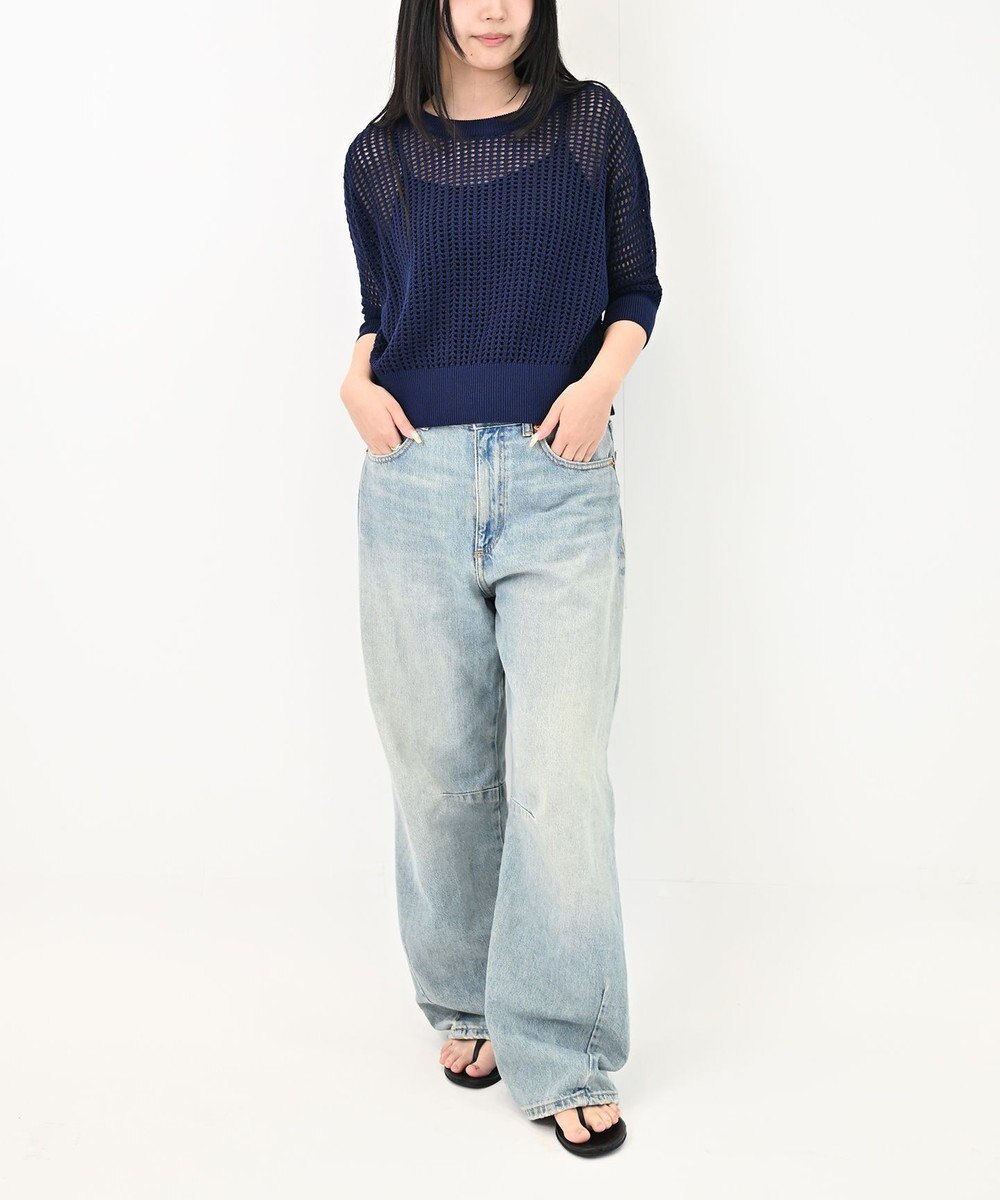 TOQUE 25SS新作〈大草直子さんアドバイザー〉【天然素材】シルク×コットン粗メッシュニットドルマンスリーブ5分袖 